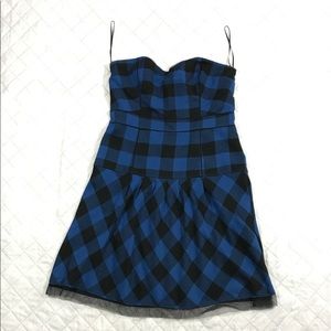 Strapless Gingham Blue and Black Dress